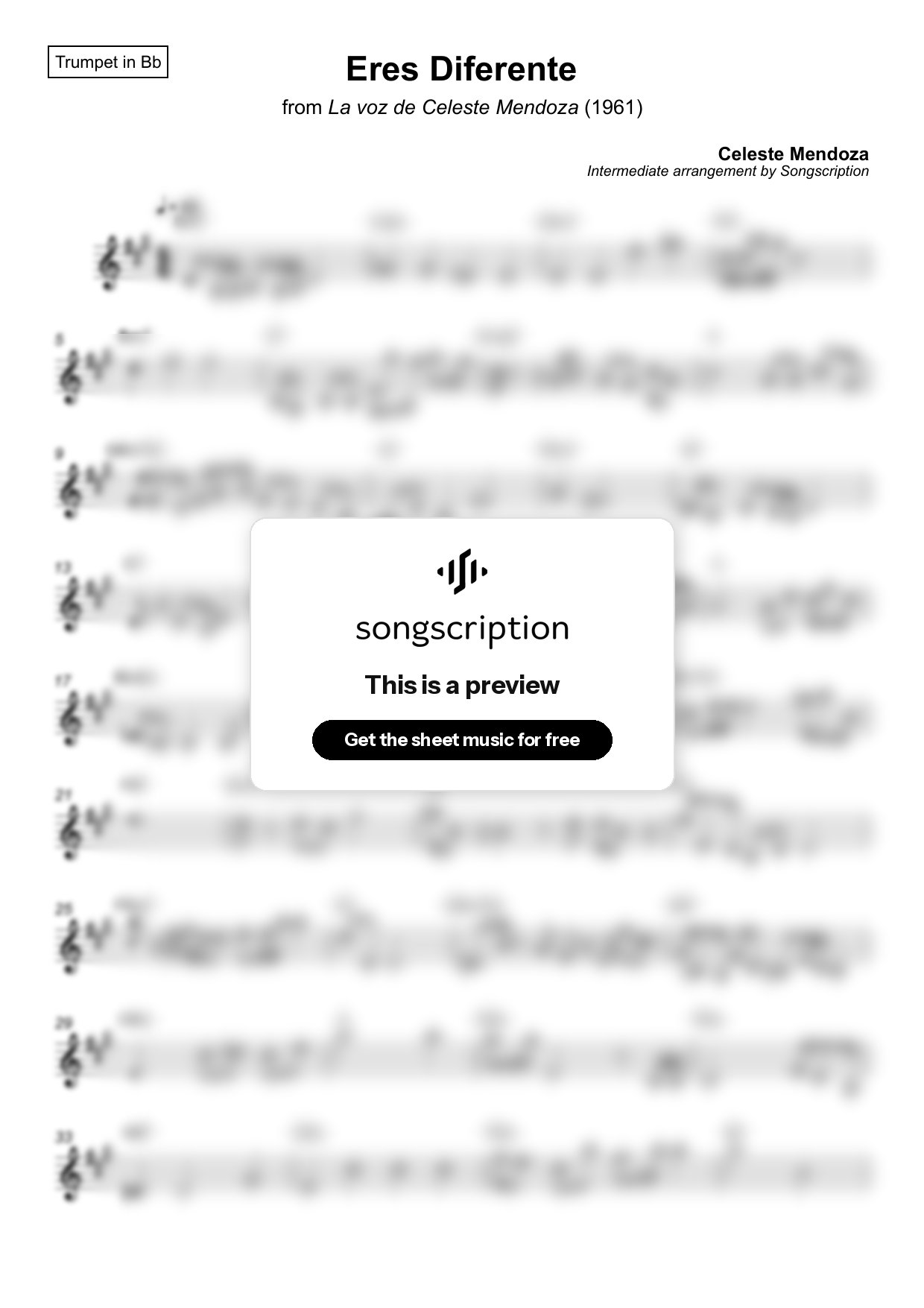 Intermediate Trumpet Sheet Music for "Eres Diferente" by Celeste Mendoza