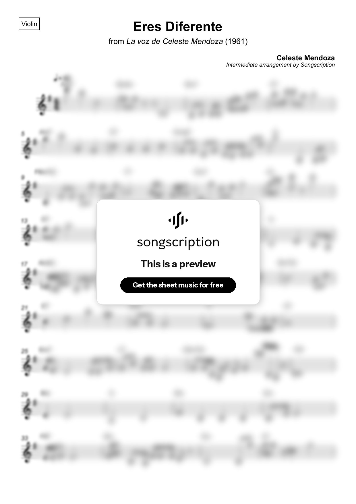 Intermediate Violin Sheet Music for "Eres Diferente" by Celeste Mendoza