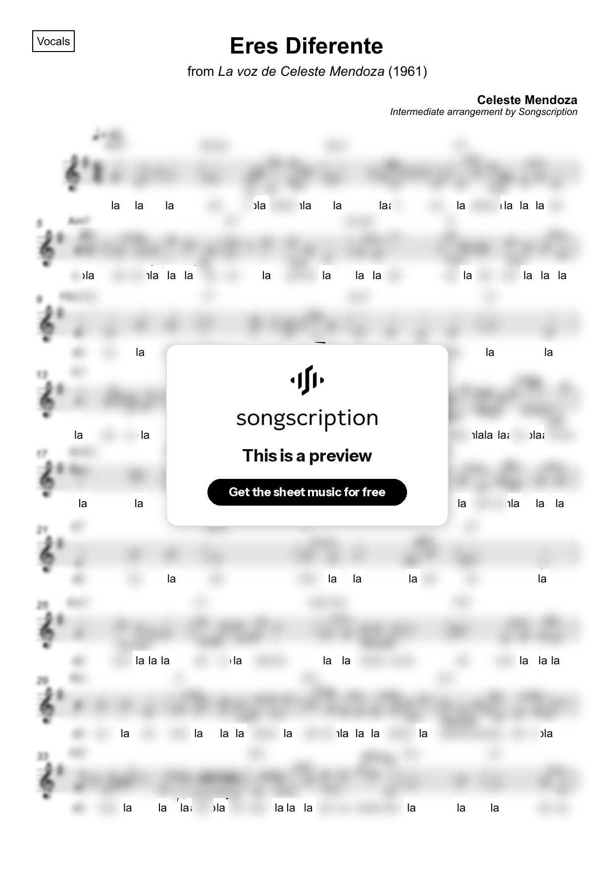 Intermediate Vocals Sheet Music for "Eres Diferente" by Celeste Mendoza