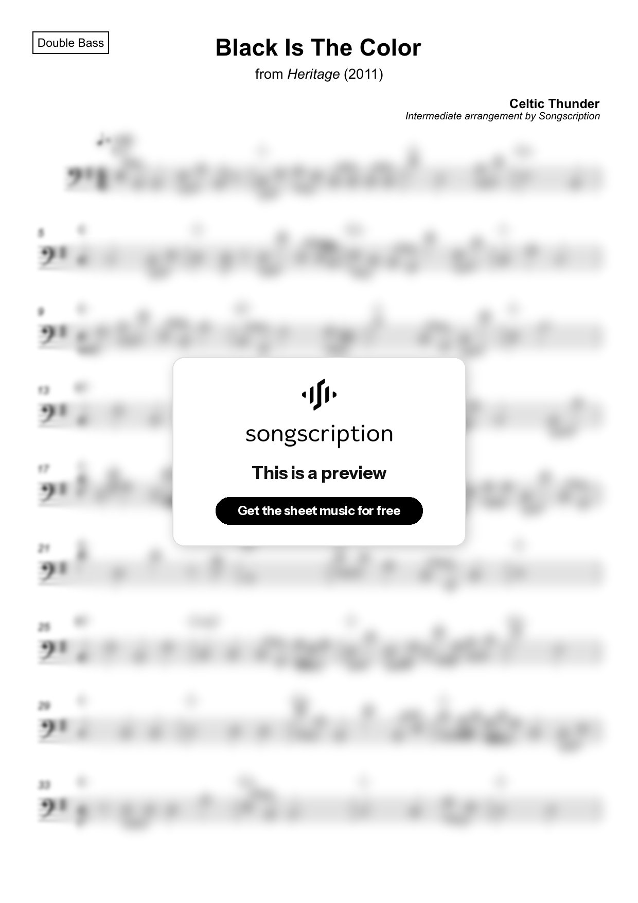 Intermediate Double Bass Sheet Music for "Black Is The Color" by Celtic Thunder