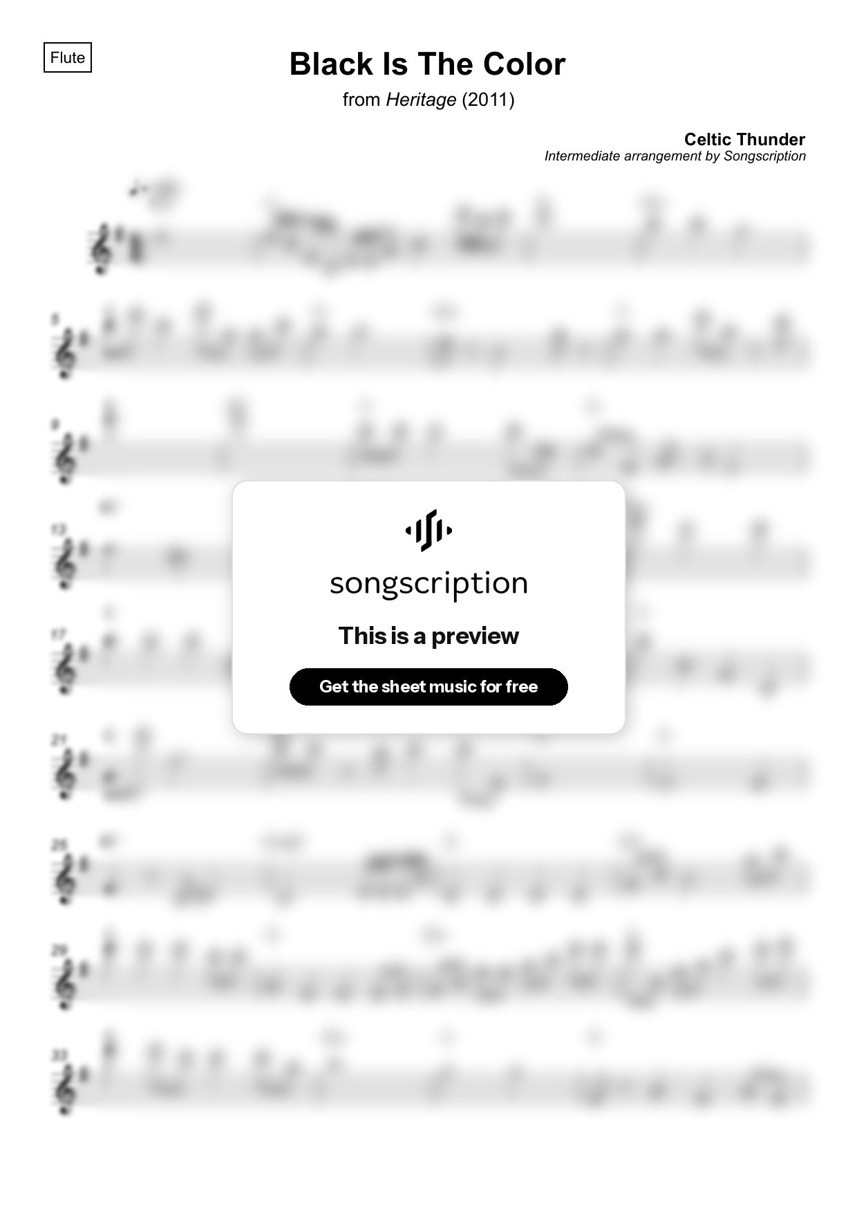 Intermediate Flute Sheet Music for "Black Is The Color" by Celtic Thunder