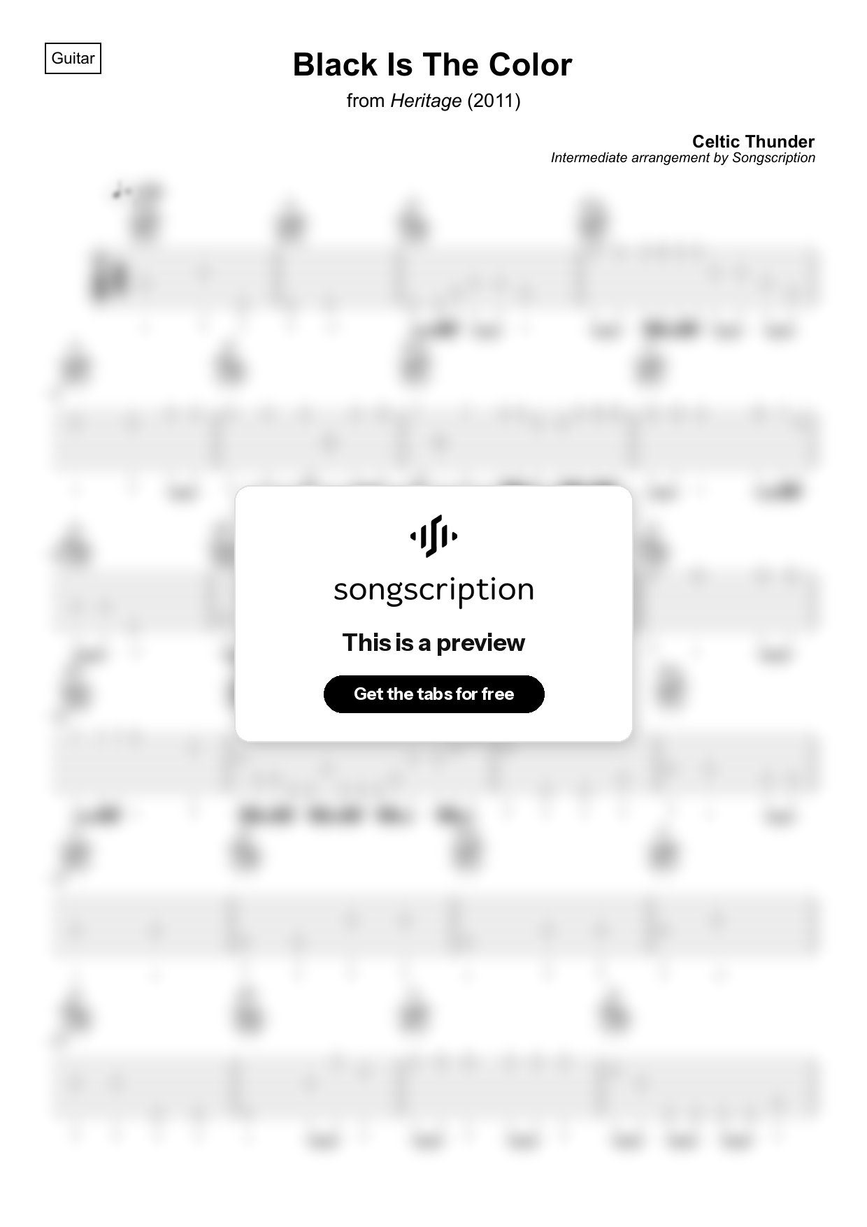 Intermediate Acoustic Guitar Tabs for "Black Is The Color" by Celtic Thunder