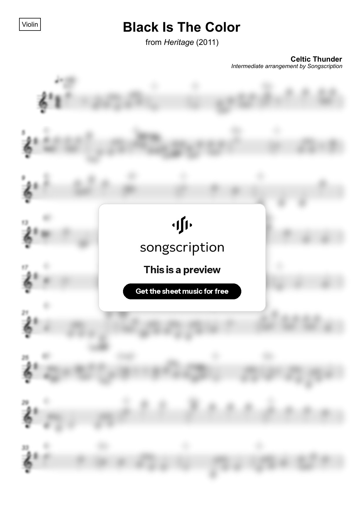 Intermediate Violin Sheet Music for "Black Is The Color" by Celtic Thunder