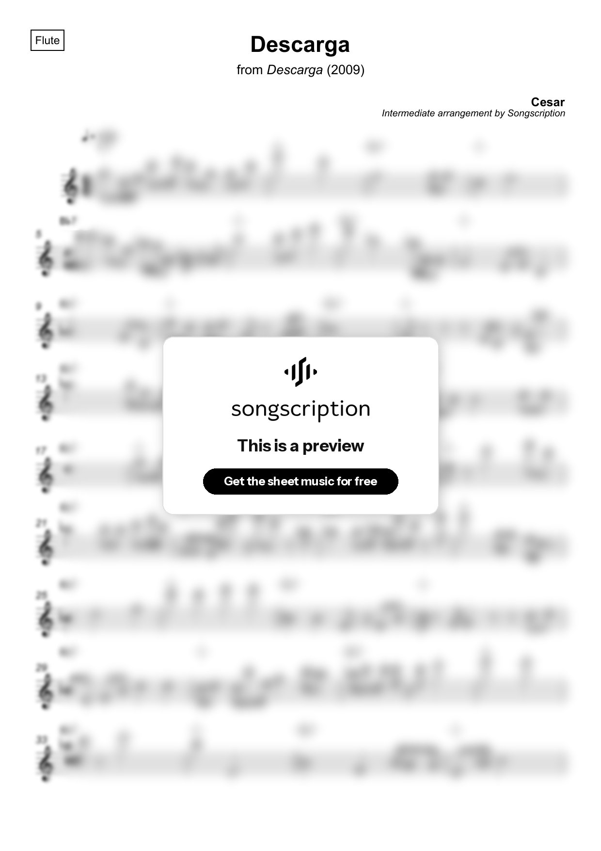 Intermediate Flute Sheet Music for "Descarga" by Cesar