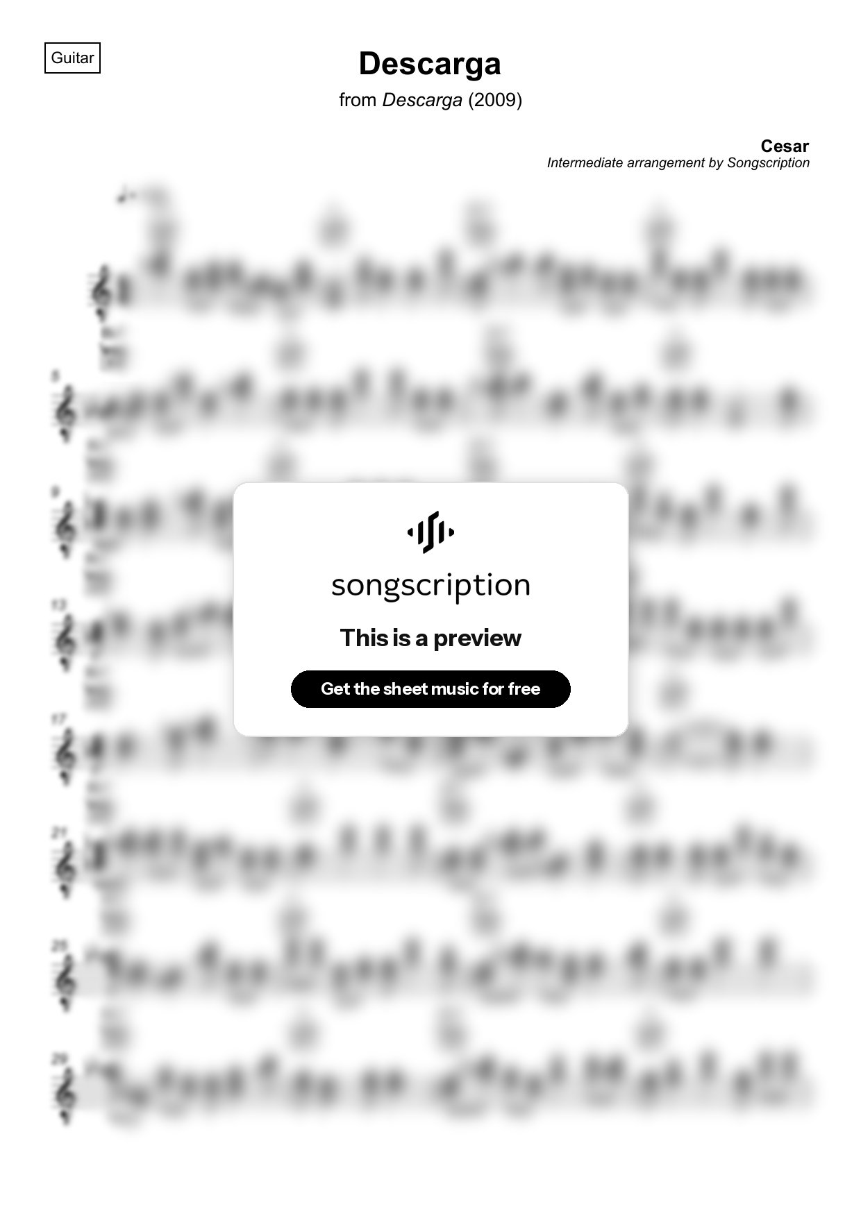 Intermediate Acoustic Guitar Sheet Music for "Descarga" by Cesar