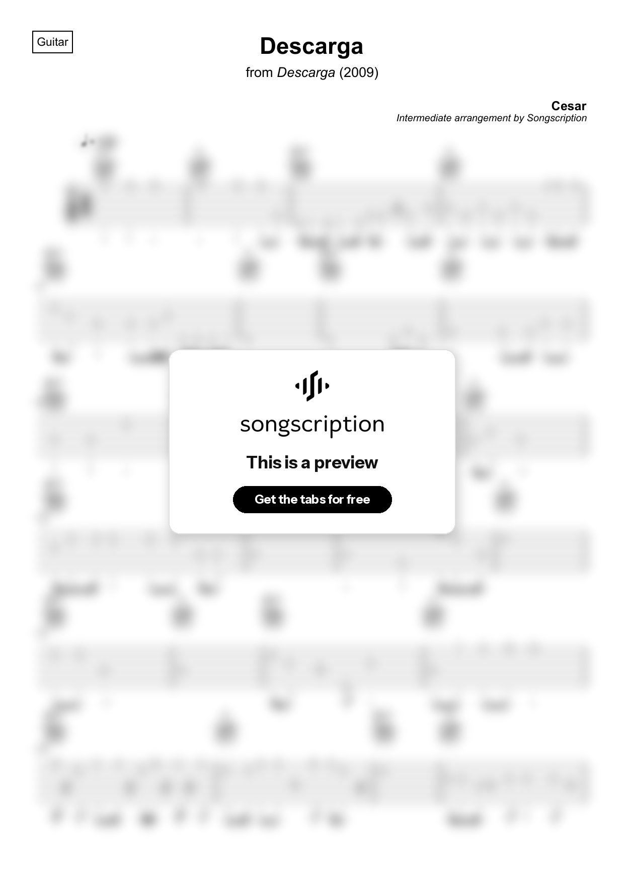 Intermediate Acoustic Guitar Tabs for "Descarga" by Cesar