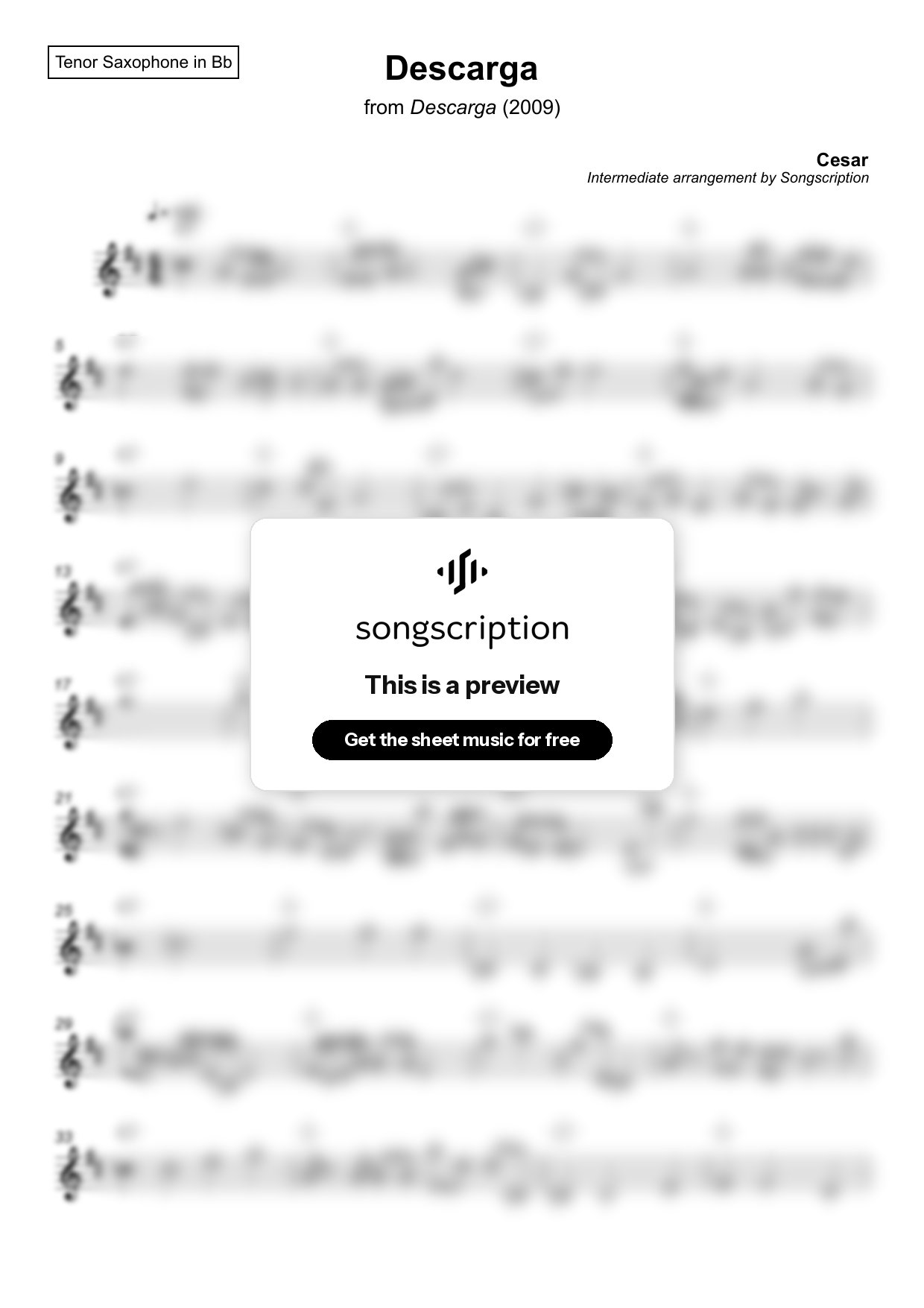 Intermediate Tenor Sax Sheet Music for "Descarga" by Cesar