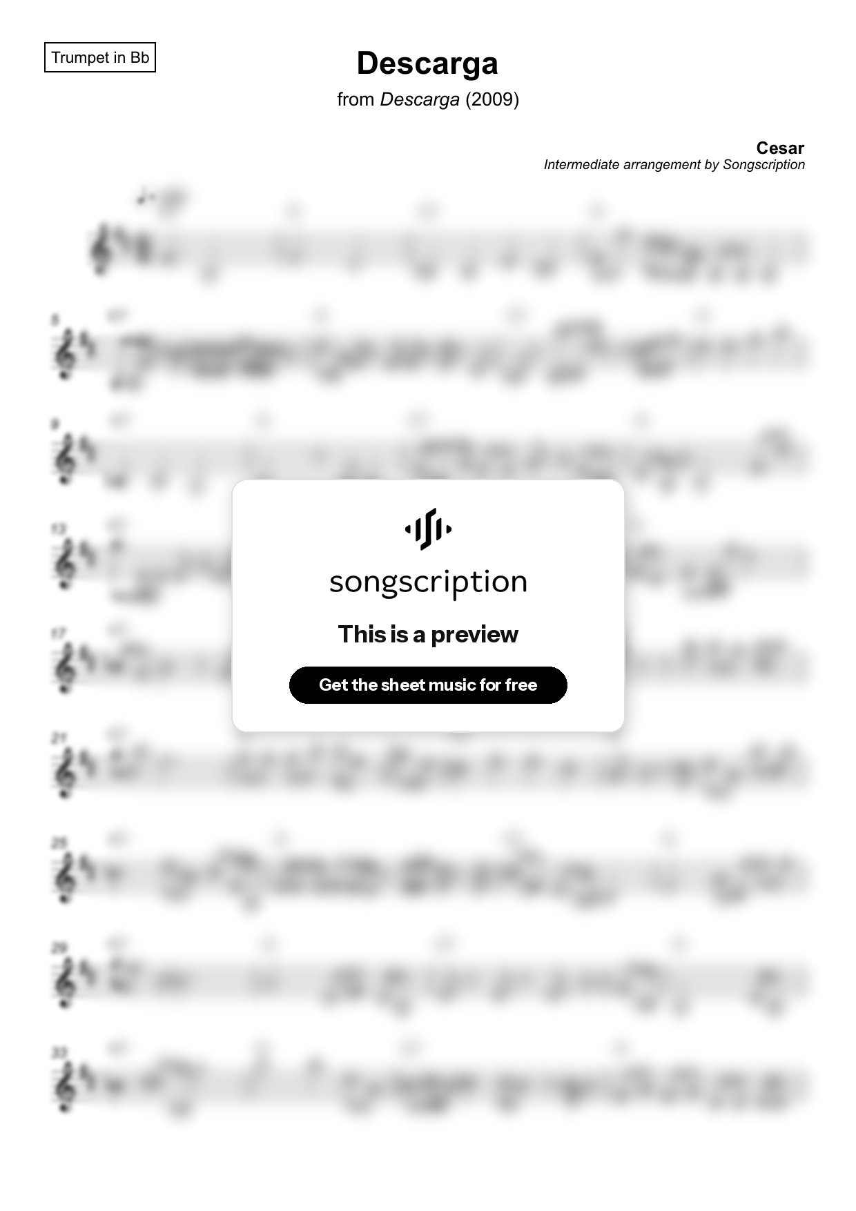 Intermediate Trumpet Sheet Music for "Descarga" by Cesar