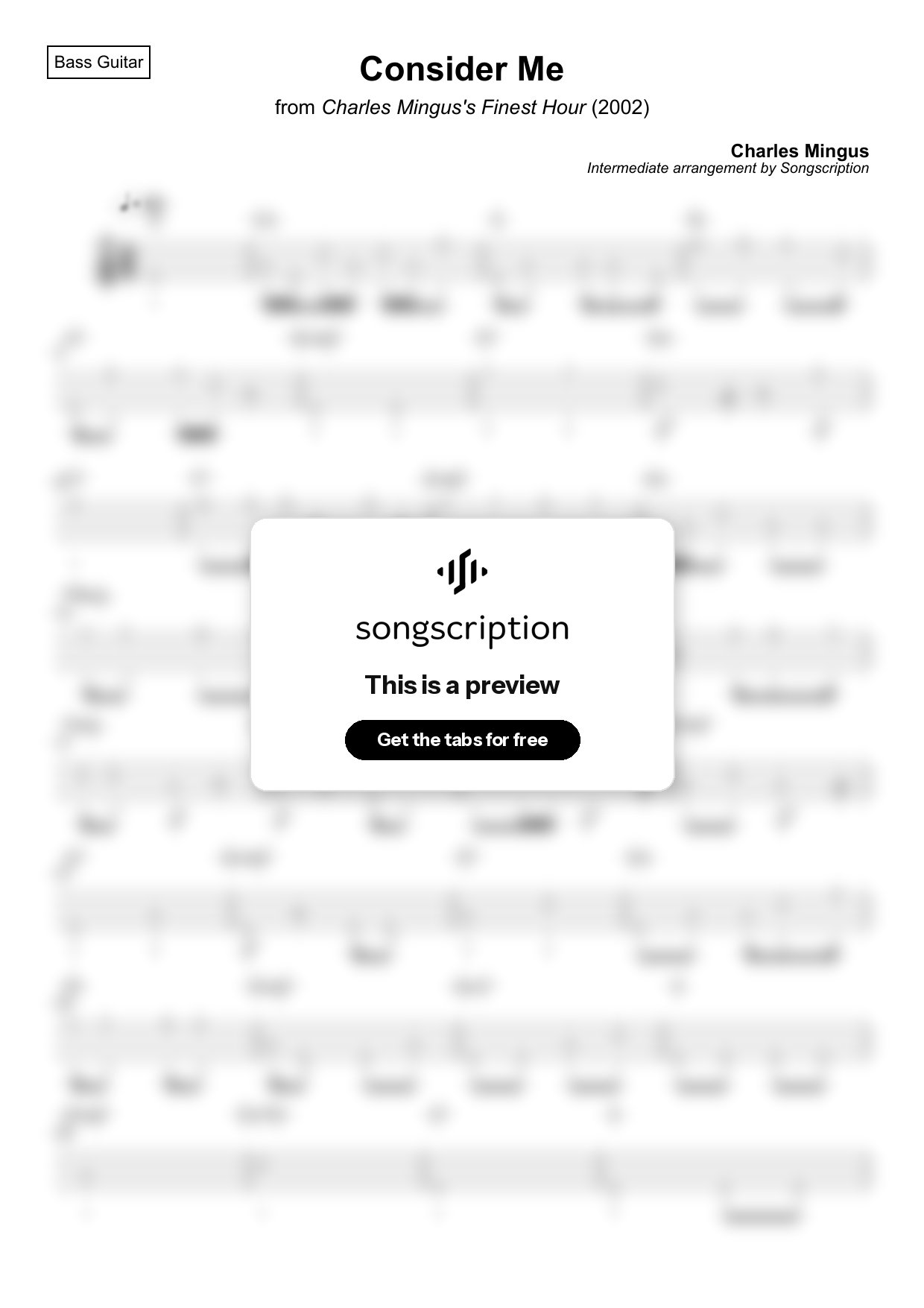 Intermediate Bass Guitar Tabs for "Consider Me" by Charles Mingus