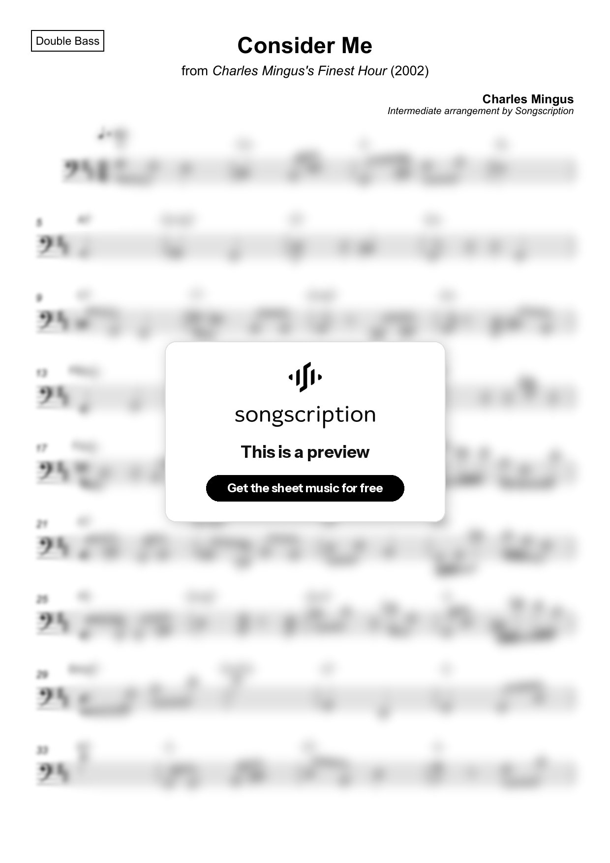Intermediate Double Bass Sheet Music for "Consider Me" by Charles Mingus