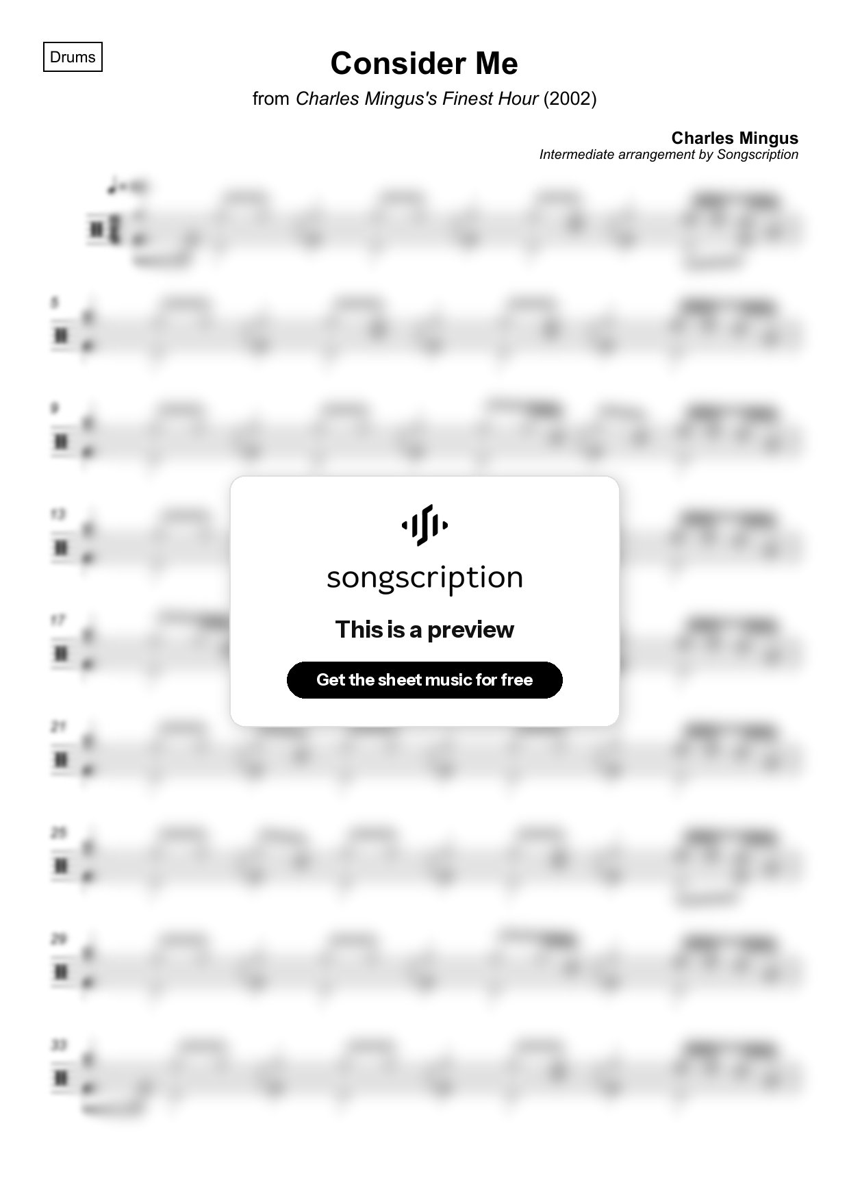 Intermediate Drums Sheet Music for "Consider Me" by Charles Mingus