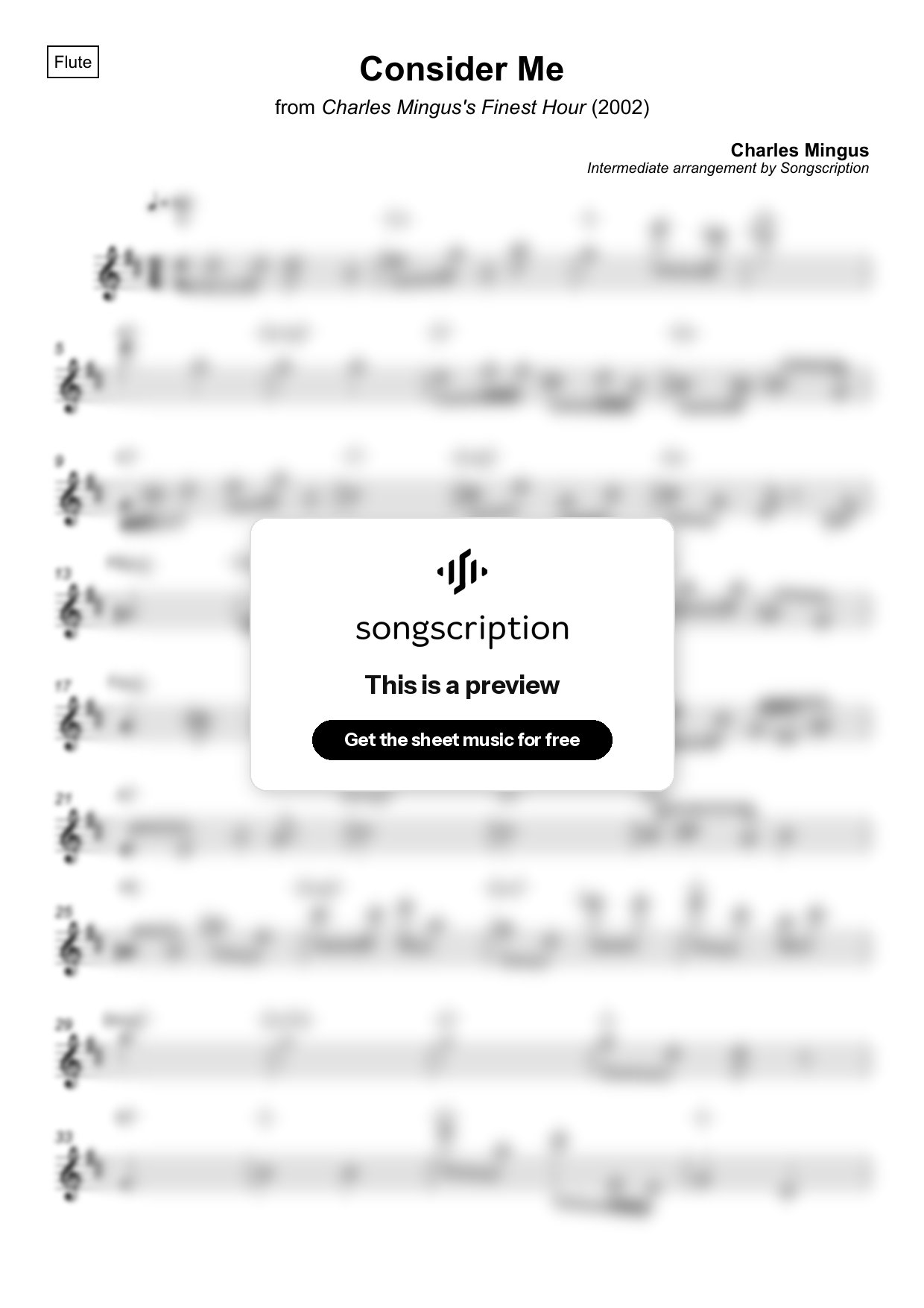 Intermediate Flute Sheet Music for "Consider Me" by Charles Mingus