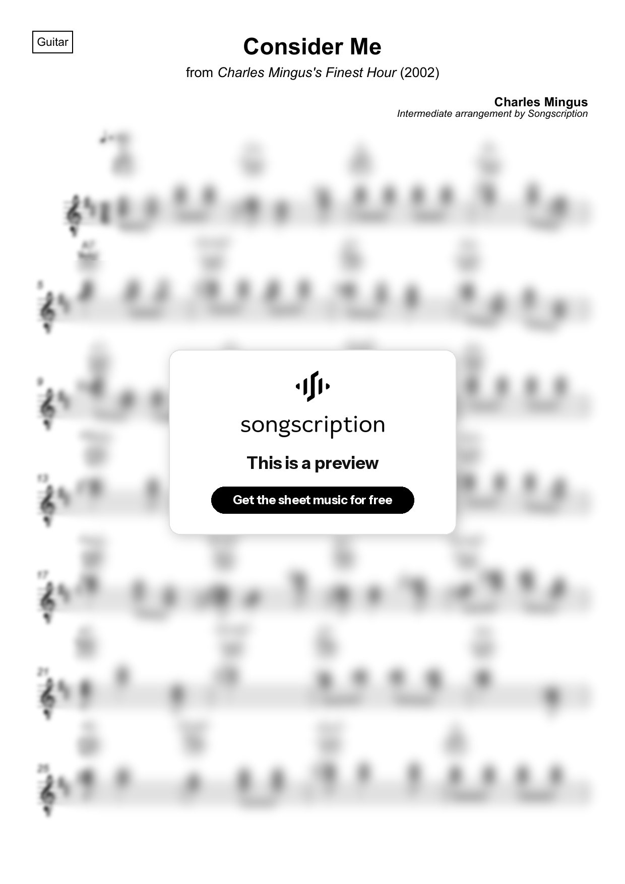 Intermediate Acoustic Guitar Sheet Music for "Consider Me" by Charles Mingus