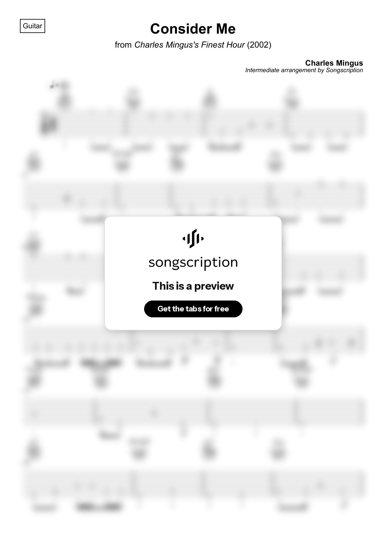 Intermediate Acoustic Guitar Tabs for "Consider Me" by Charles Mingus