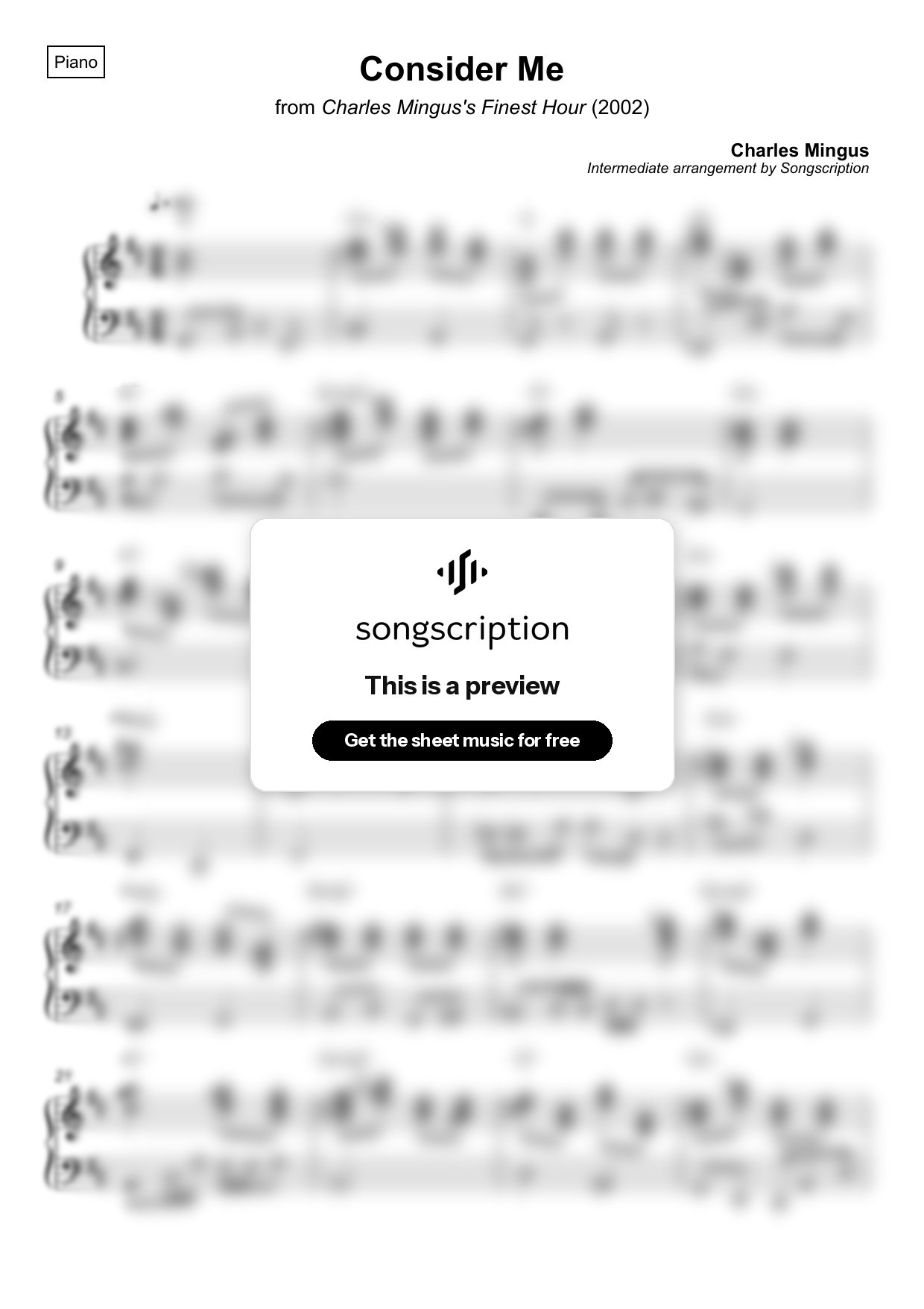 Intermediate Piano Sheet Music for "Consider Me" by Charles Mingus