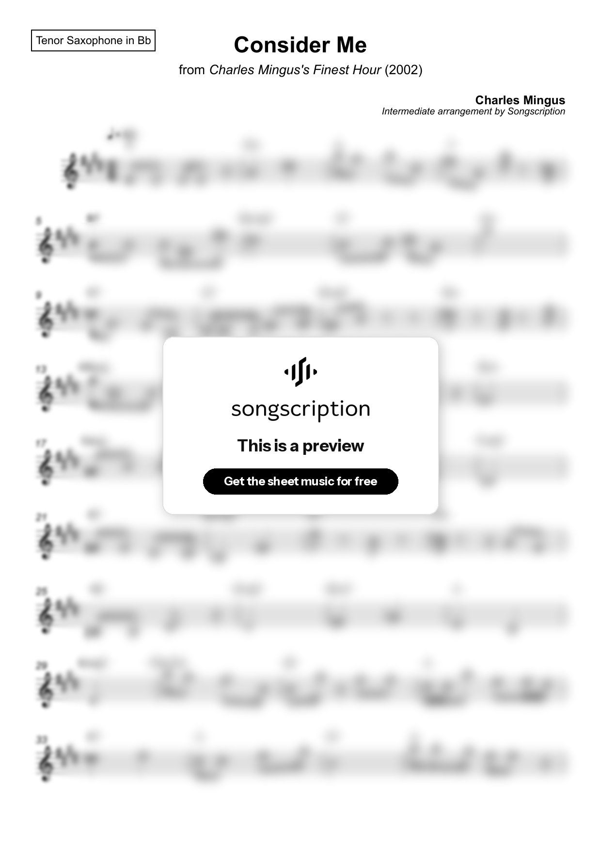 Intermediate Tenor Sax Sheet Music for "Consider Me" by Charles Mingus