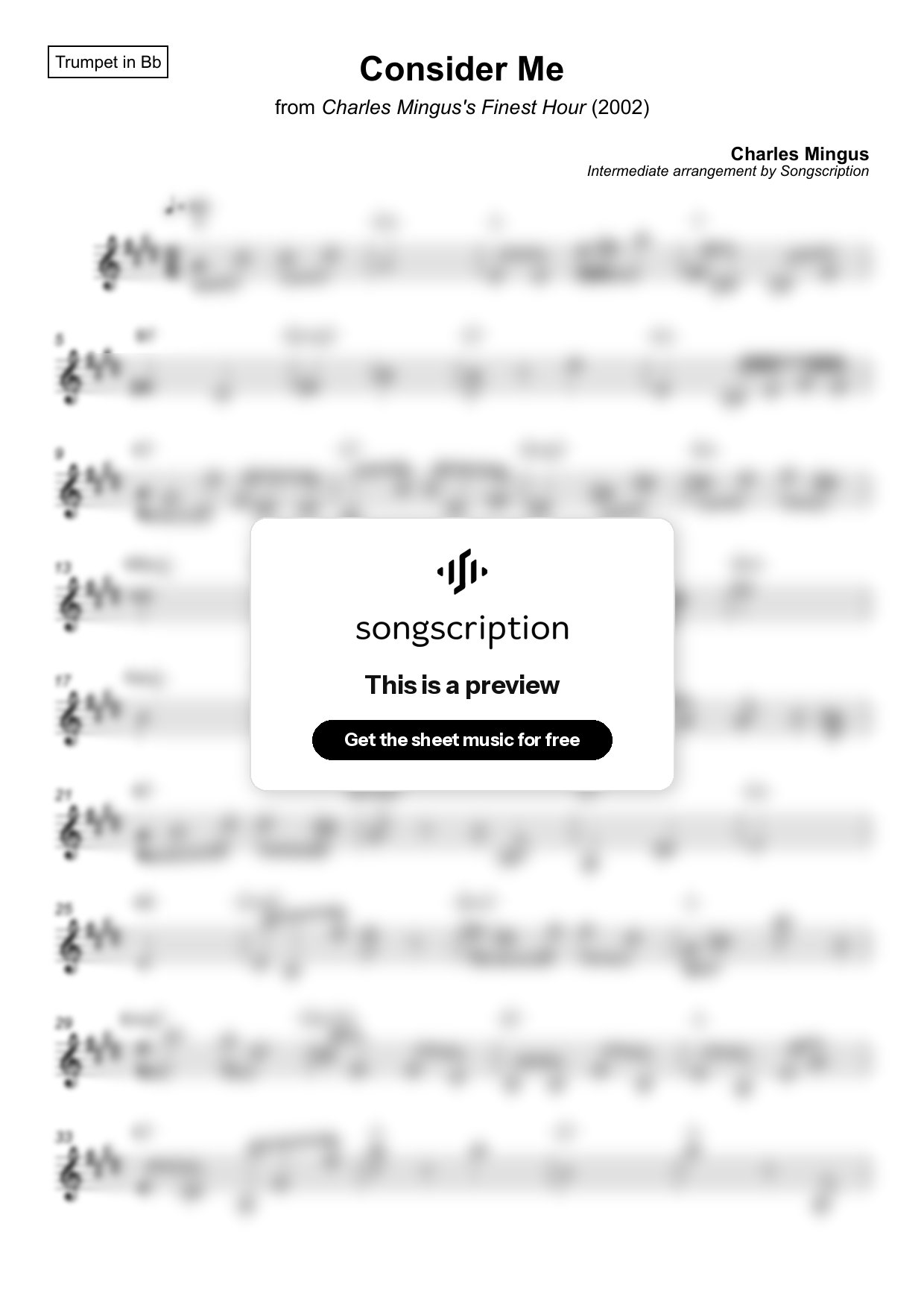 Intermediate Trumpet Sheet Music for "Consider Me" by Charles Mingus