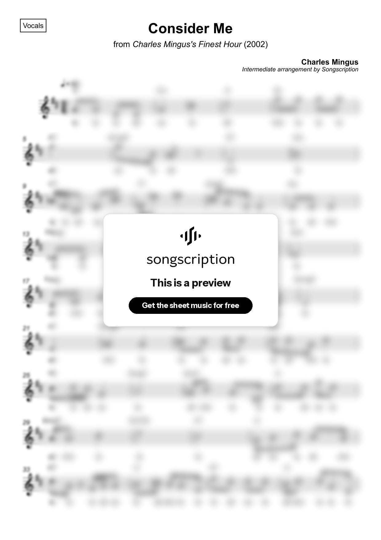 Intermediate Vocals Sheet Music for "Consider Me" by Charles Mingus