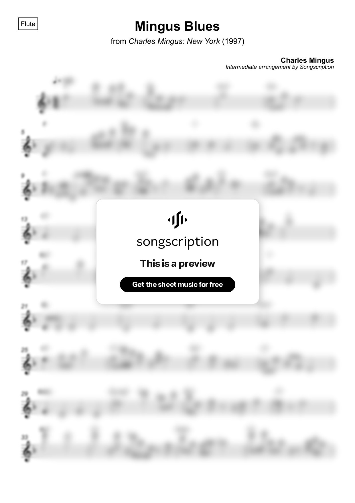 Intermediate Flute Sheet Music for "Mingus Blues" by Charles Mingus