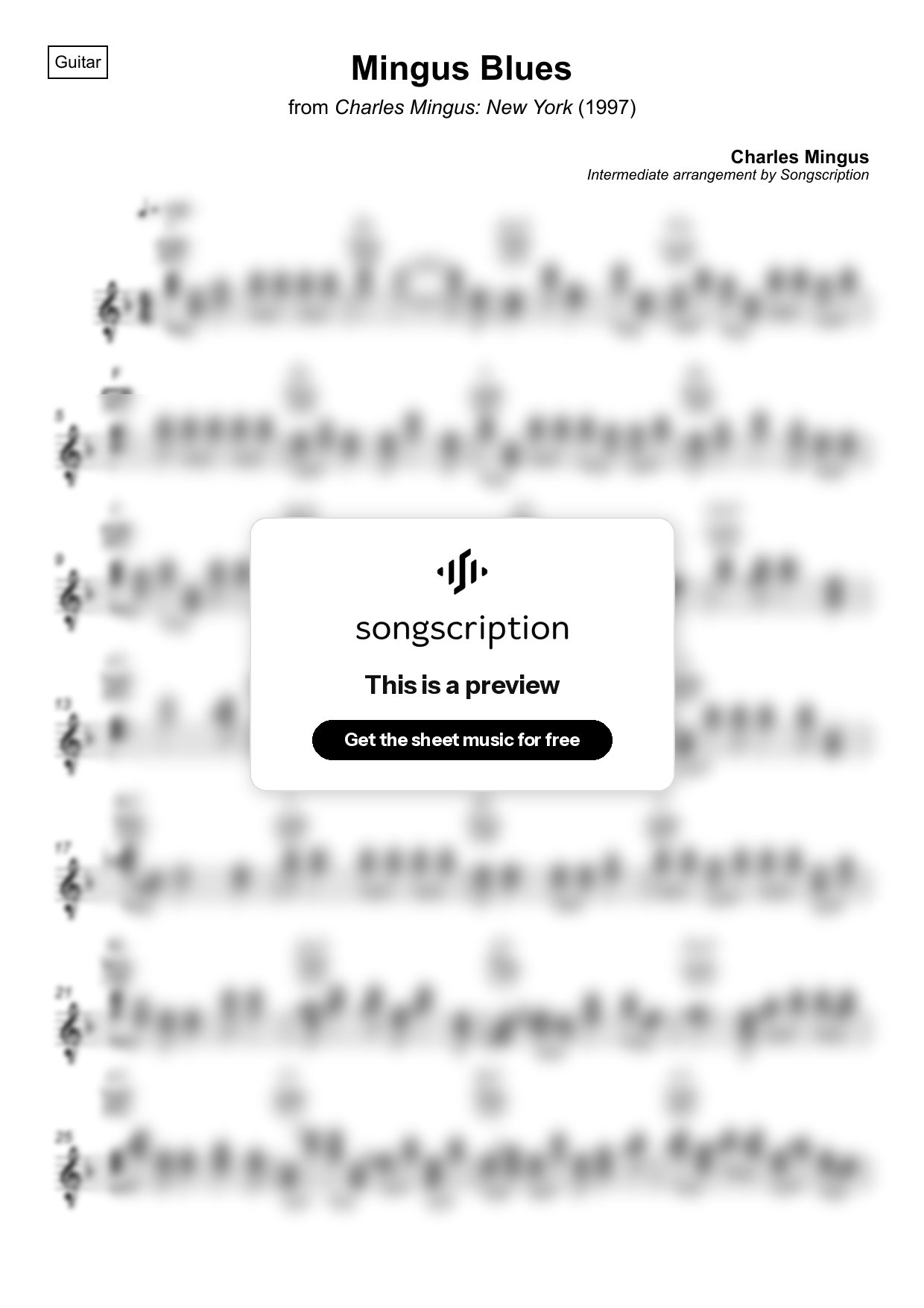 Intermediate Acoustic Guitar Sheet Music for "Mingus Blues" by Charles Mingus