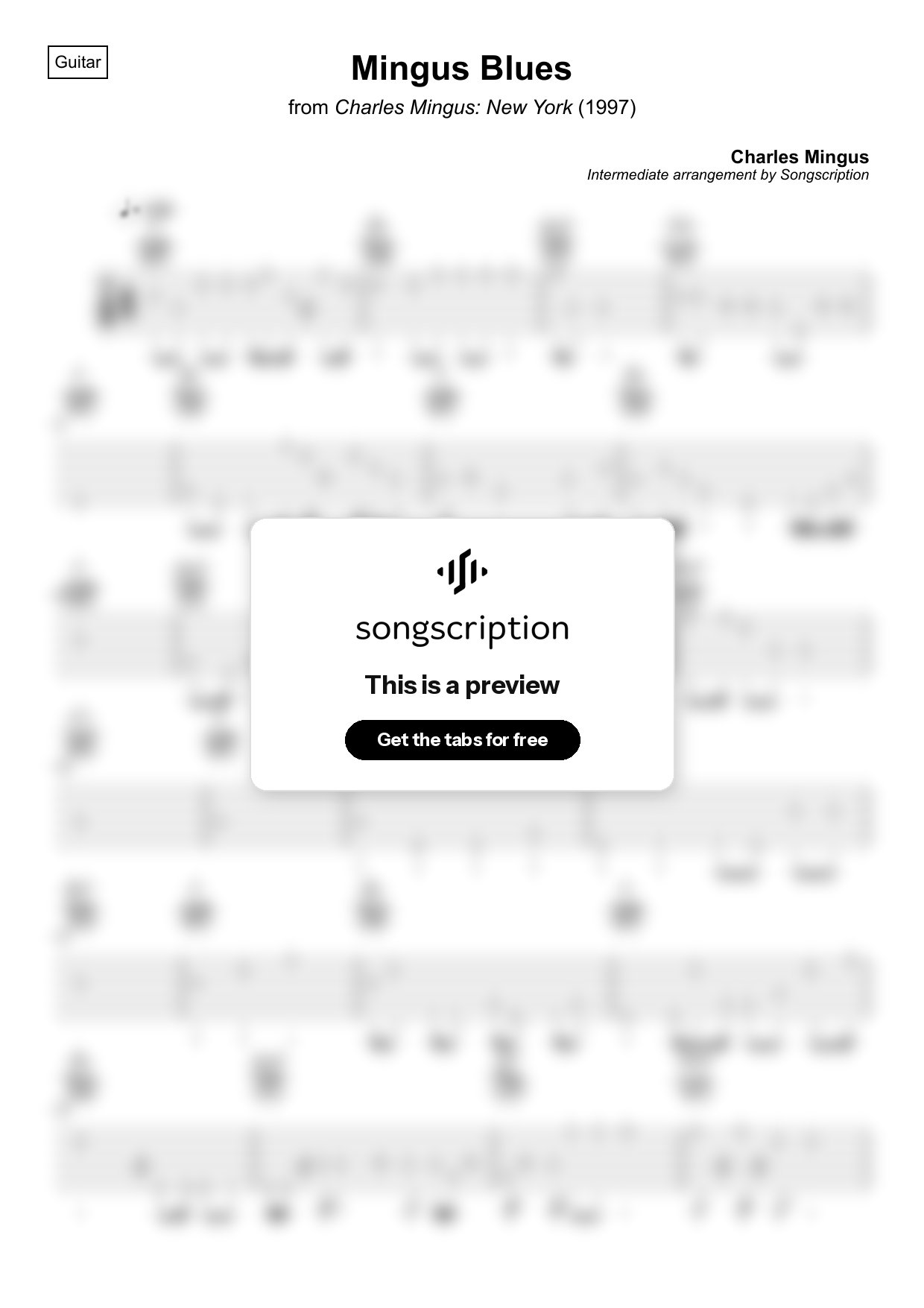 Intermediate Acoustic Guitar Tabs for "Mingus Blues" by Charles Mingus