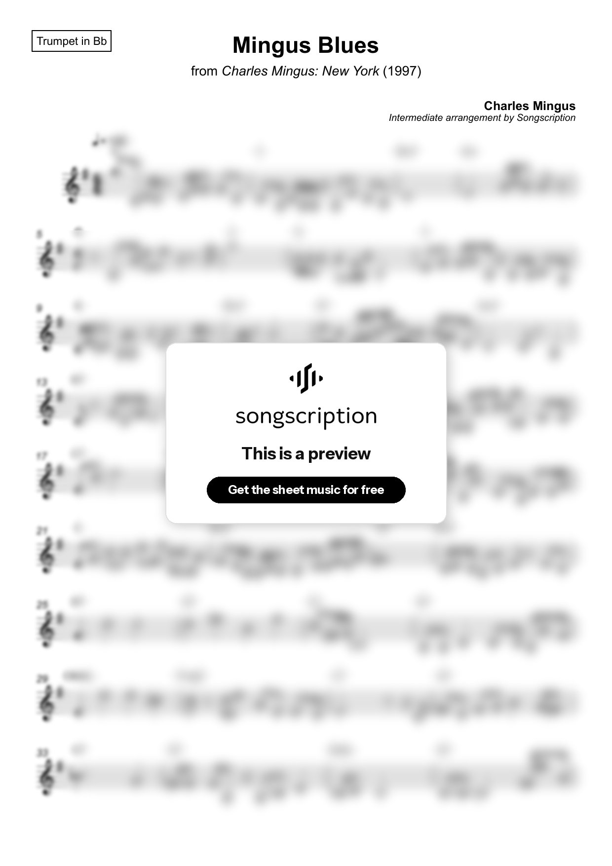 Intermediate Trumpet Sheet Music for "Mingus Blues" by Charles Mingus