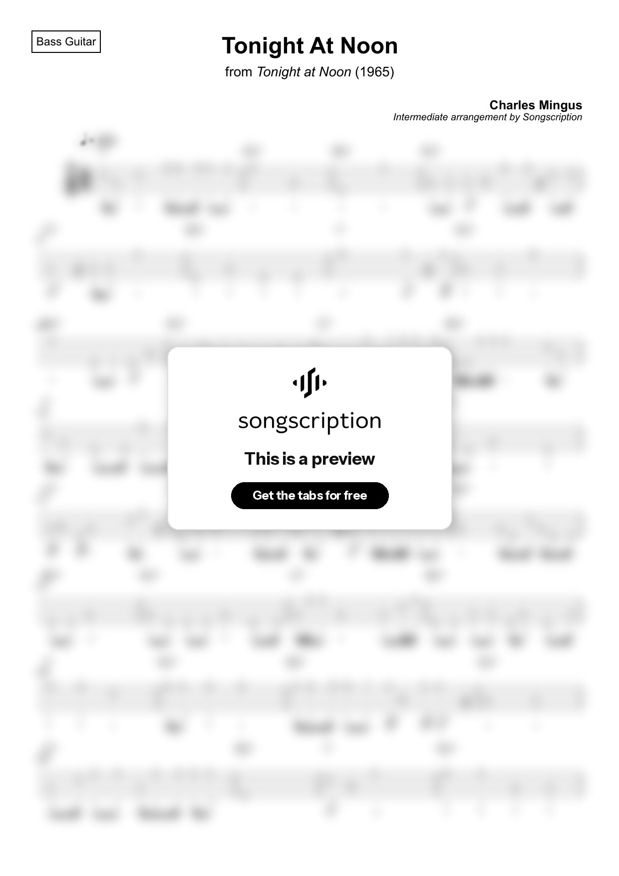 Intermediate Bass Guitar Tabs for "Tonight At Noon" by Charles Mingus