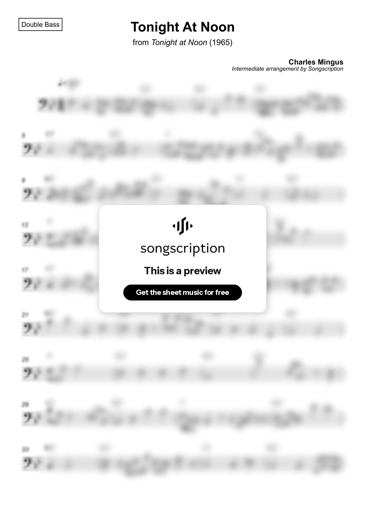 Intermediate Double Bass Sheet Music for "Tonight At Noon" by Charles Mingus