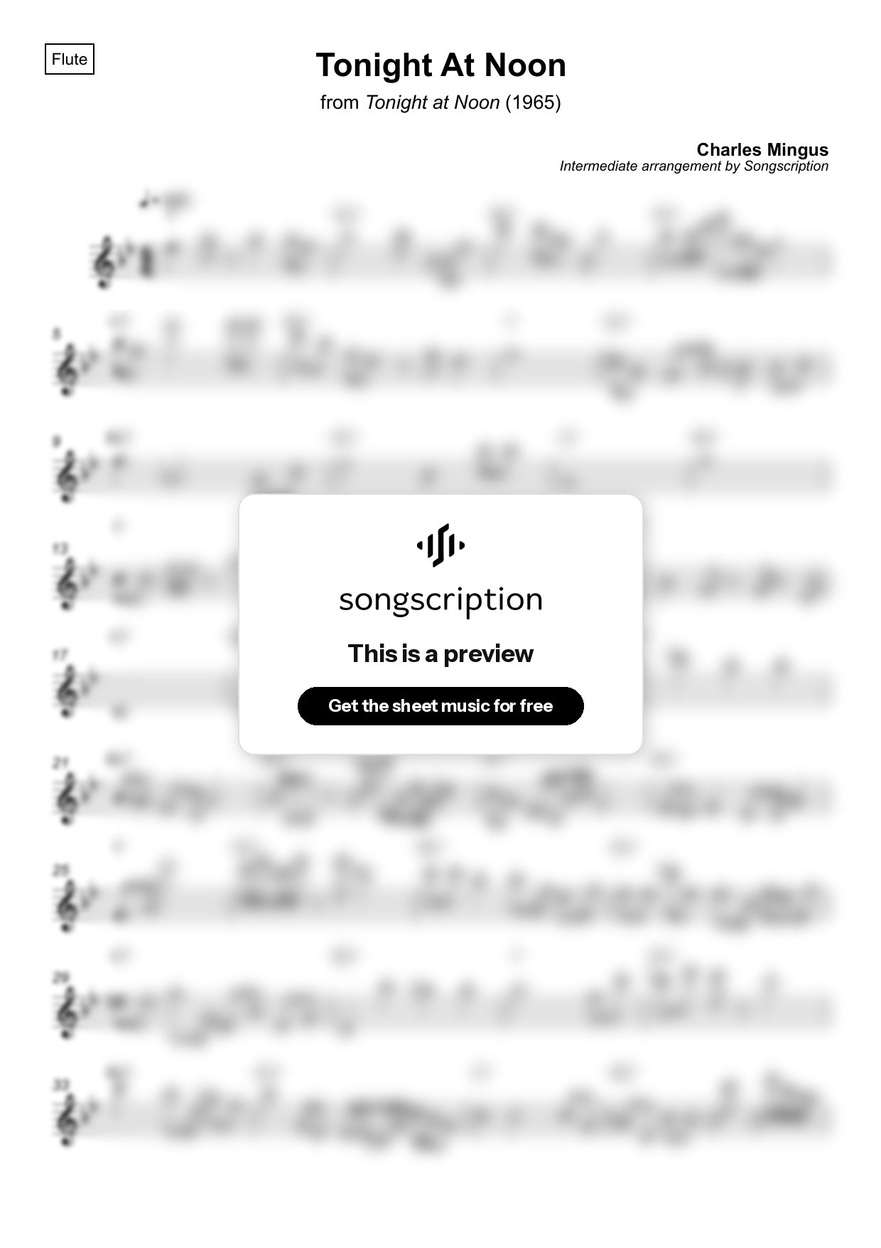 Intermediate Flute Sheet Music for "Tonight At Noon" by Charles Mingus