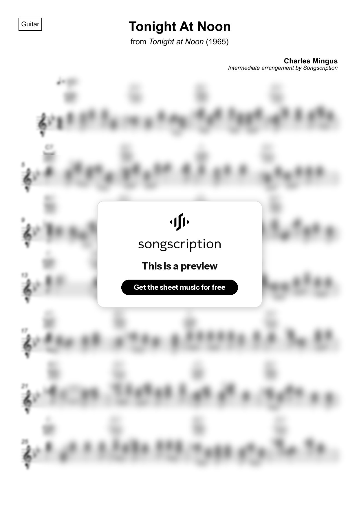 Intermediate Acoustic Guitar Sheet Music for "Tonight At Noon" by Charles Mingus