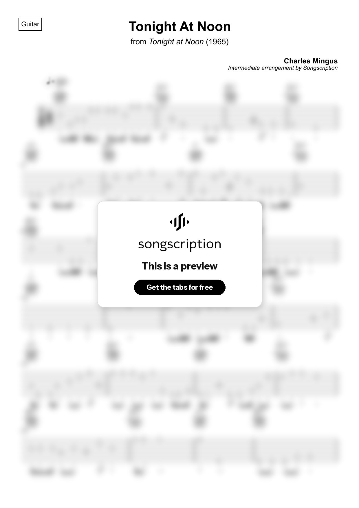 Intermediate Acoustic Guitar Tabs for "Tonight At Noon" by Charles Mingus