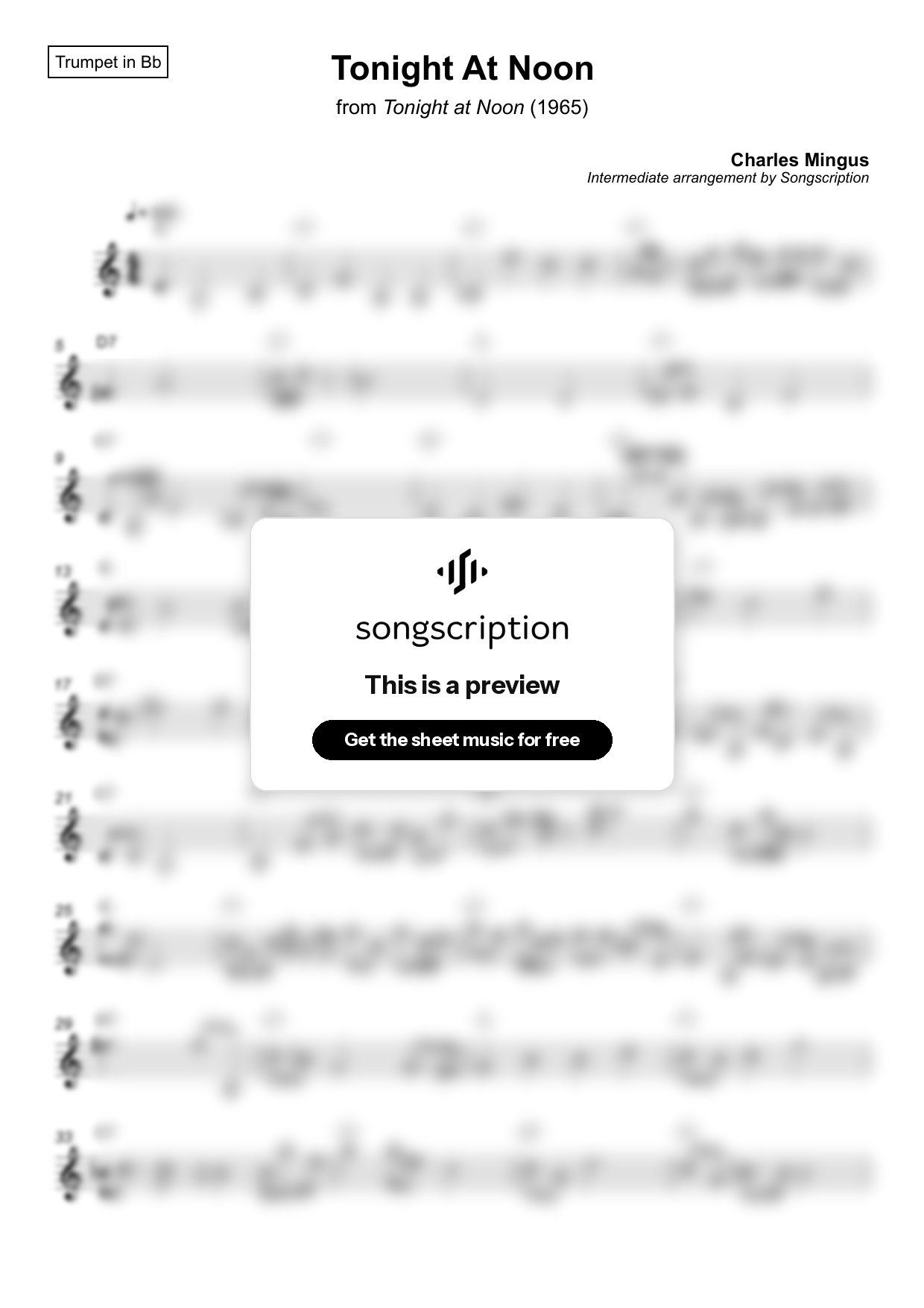 Intermediate Trumpet Sheet Music for "Tonight At Noon" by Charles Mingus