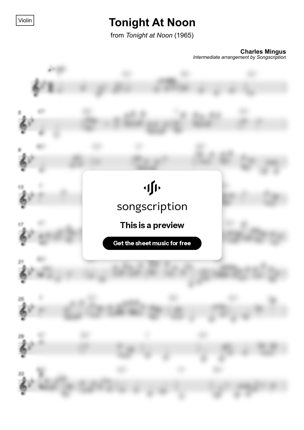 Intermediate Violin Sheet Music for "Tonight At Noon" by Charles Mingus