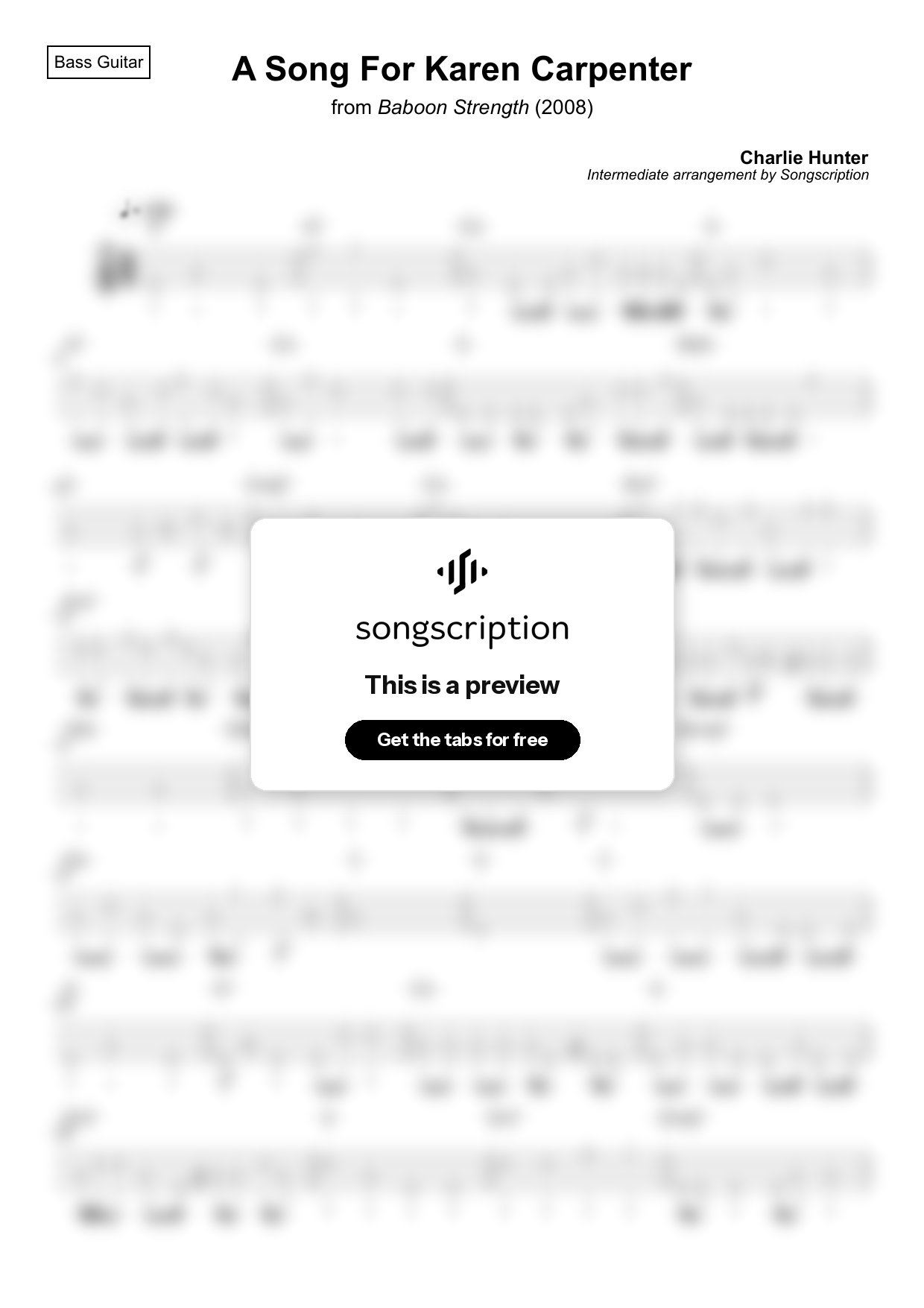 Intermediate Bass Guitar Tabs for "A Song For Karen Carpenter" by Charlie Hunter