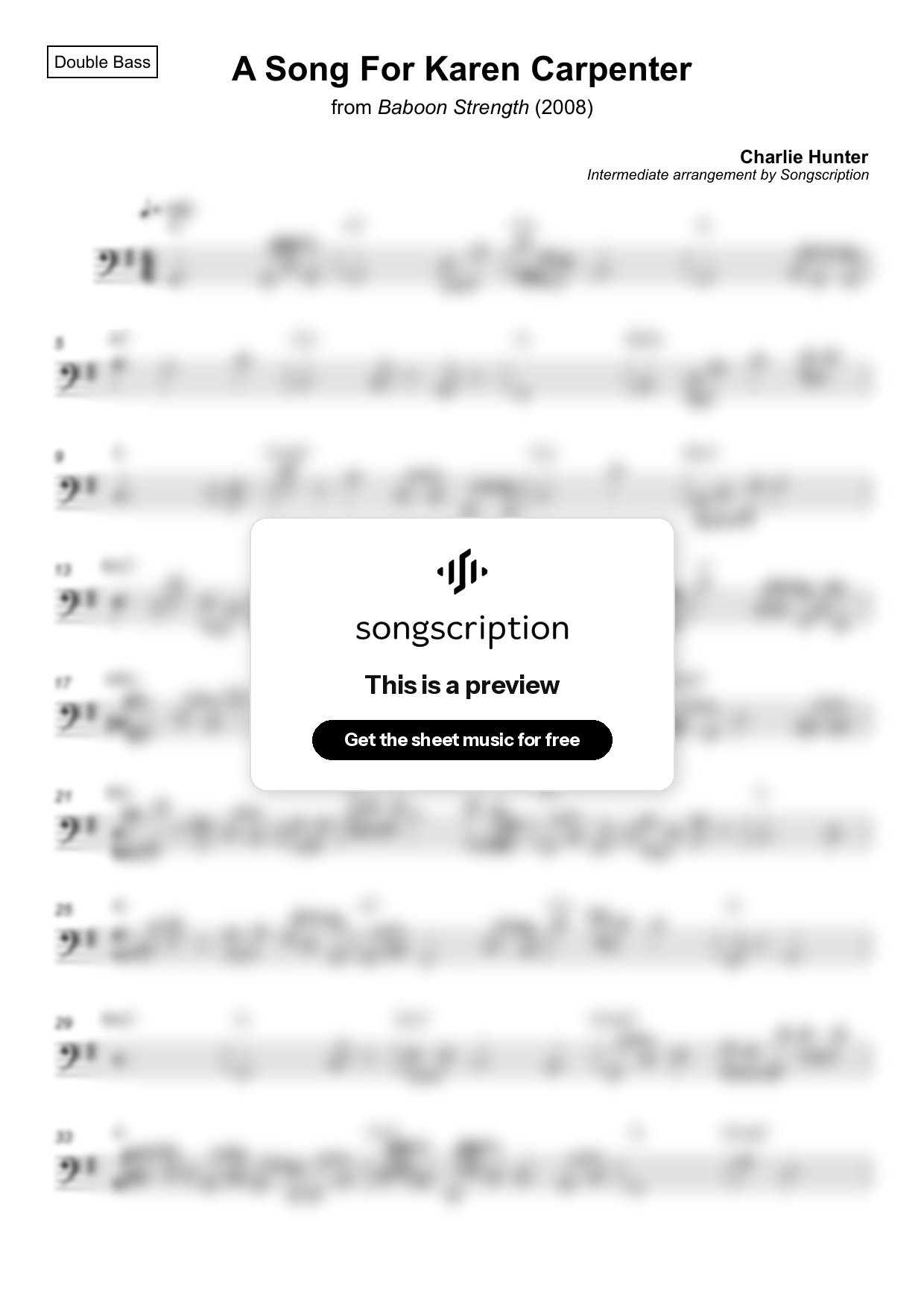 Intermediate Double Bass Sheet Music for "A Song For Karen Carpenter" by Charlie Hunter