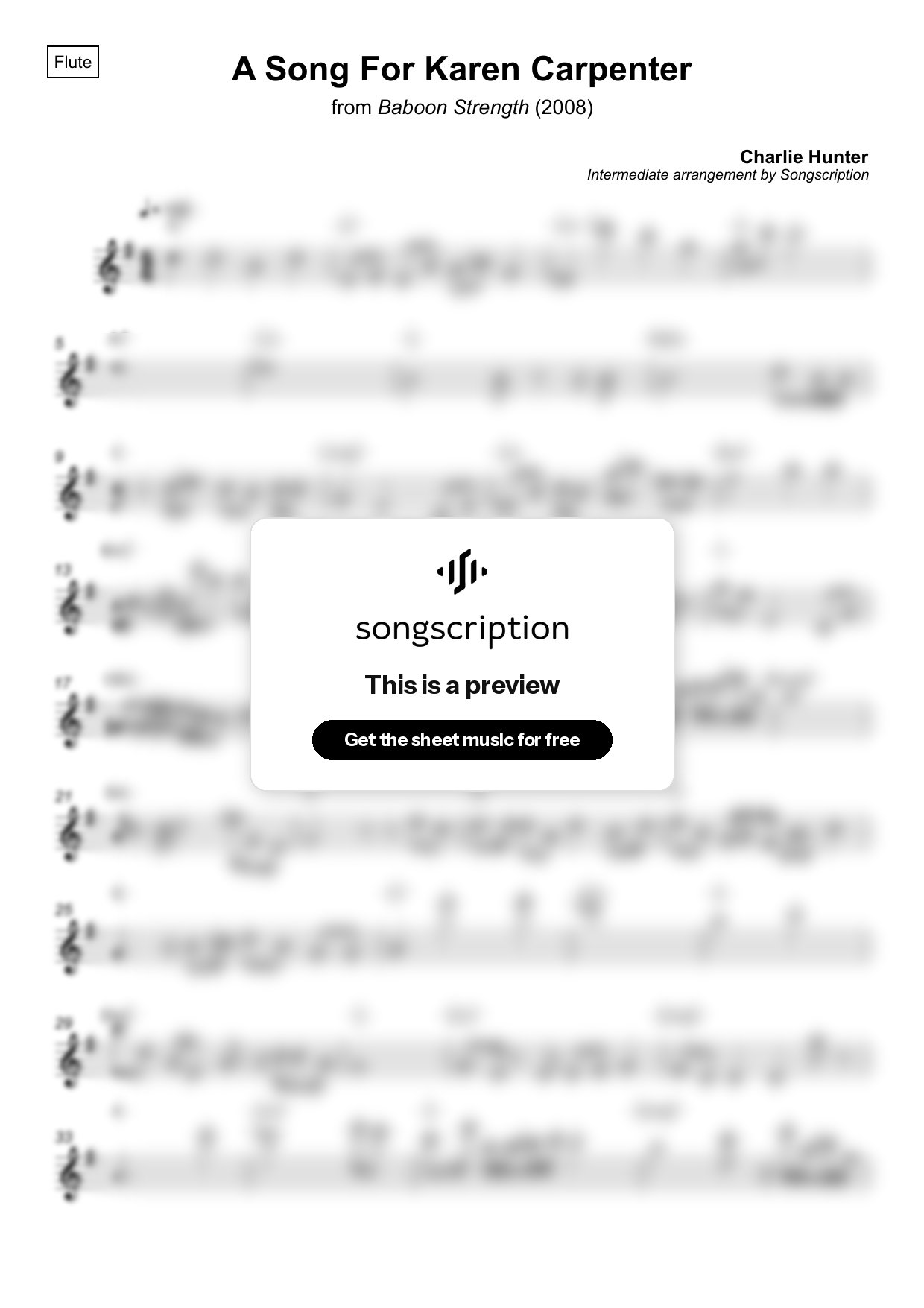 Intermediate Flute Sheet Music for "A Song For Karen Carpenter" by Charlie Hunter