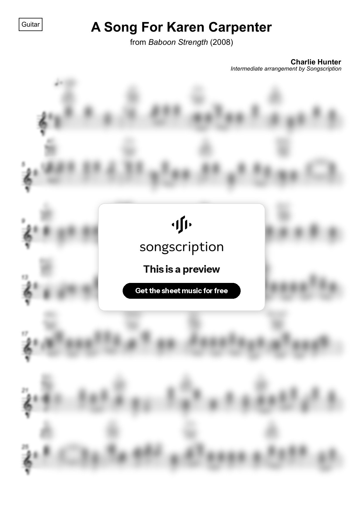 Intermediate Acoustic Guitar Sheet Music for "A Song For Karen Carpenter" by Charlie Hunter