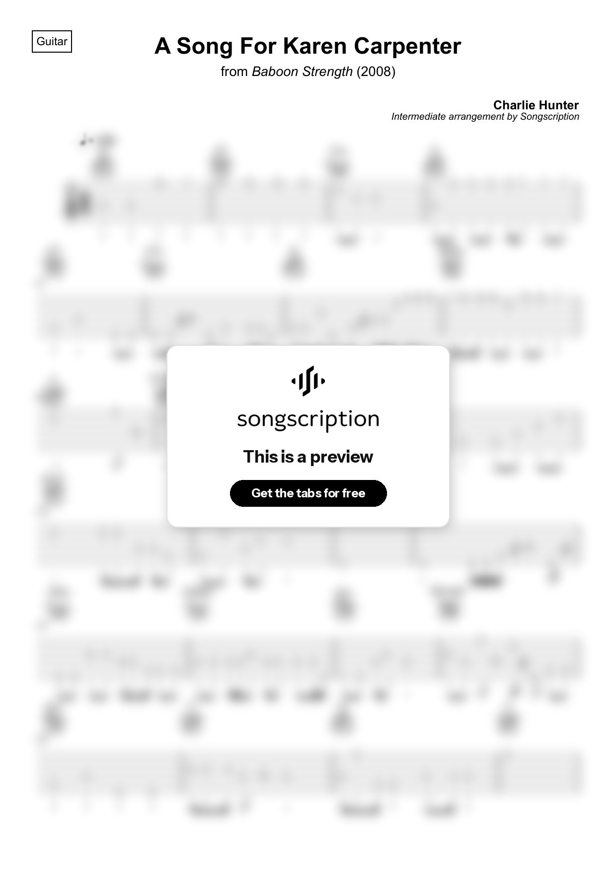 Intermediate Acoustic Guitar Tabs for "A Song For Karen Carpenter" by Charlie Hunter