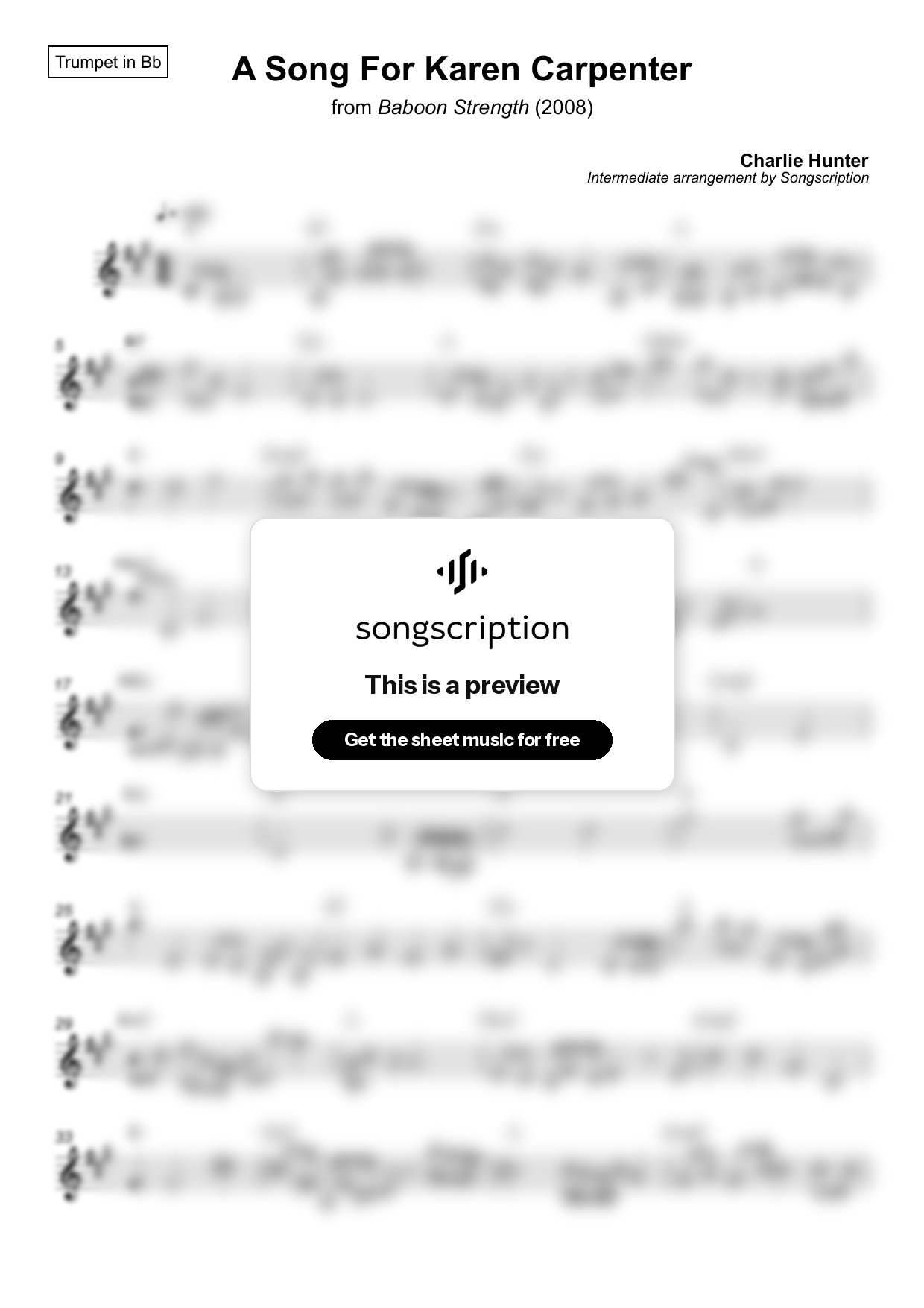 Intermediate Trumpet Sheet Music for "A Song For Karen Carpenter" by Charlie Hunter