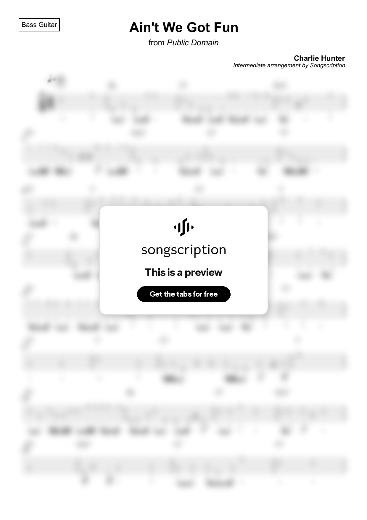 Intermediate Bass Guitar Tabs for "Ain't We Got Fun" by Charlie Hunter