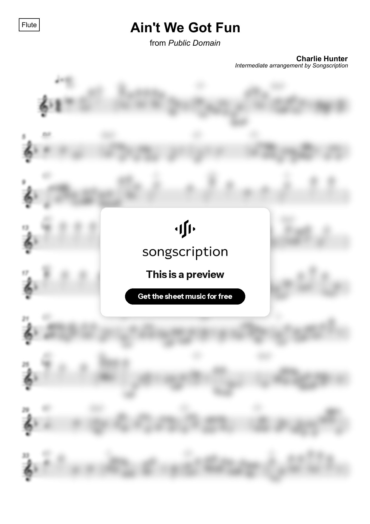 Intermediate Flute Sheet Music for "Ain't We Got Fun" by Charlie Hunter