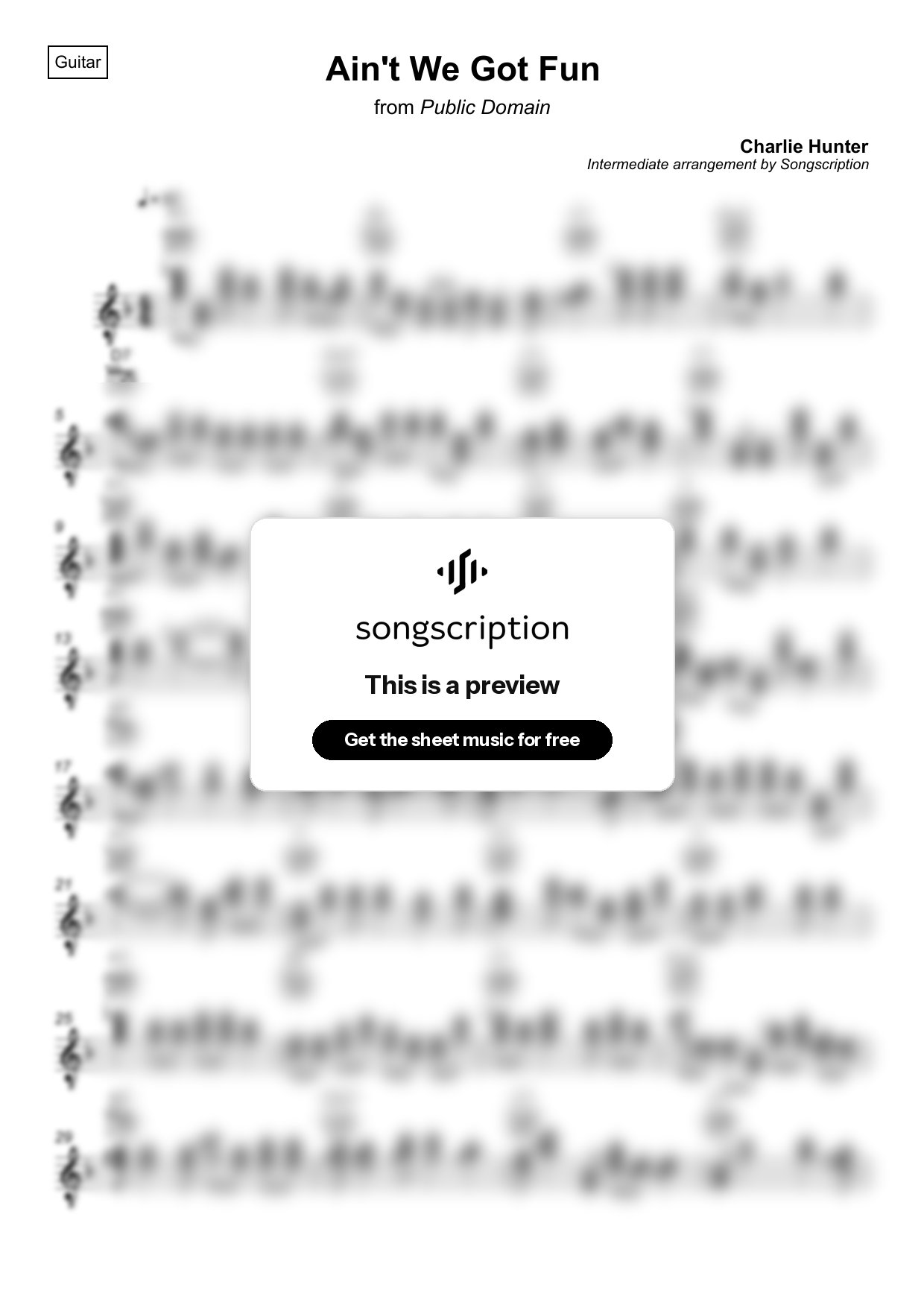 Intermediate Acoustic Guitar Sheet Music for "Ain't We Got Fun" by Charlie Hunter