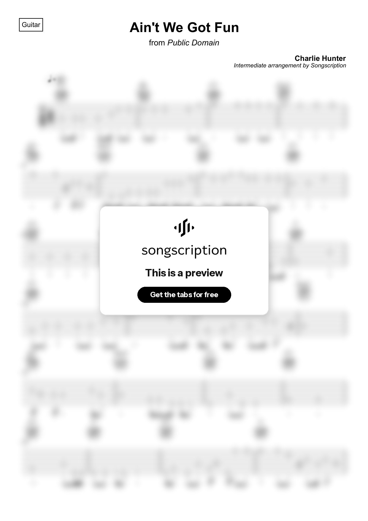 Intermediate Acoustic Guitar Tabs for "Ain't We Got Fun" by Charlie Hunter