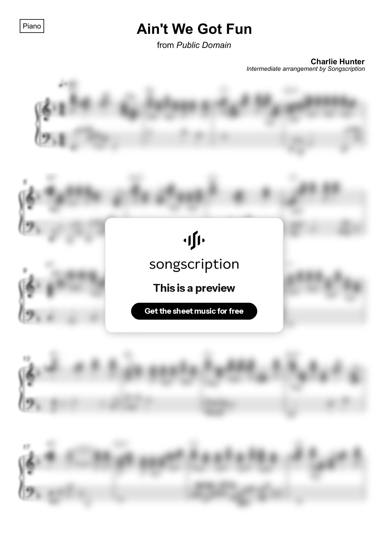 Intermediate Piano Sheet Music for "Ain't We Got Fun" by Charlie Hunter