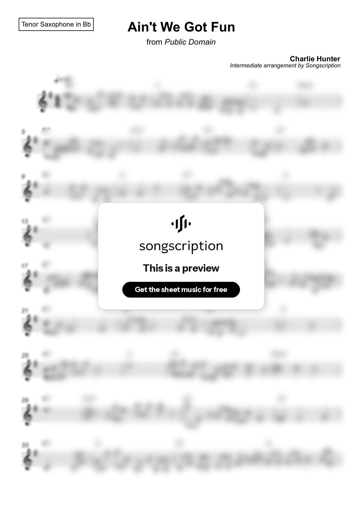 Intermediate Tenor Sax Sheet Music for "Ain't We Got Fun" by Charlie Hunter