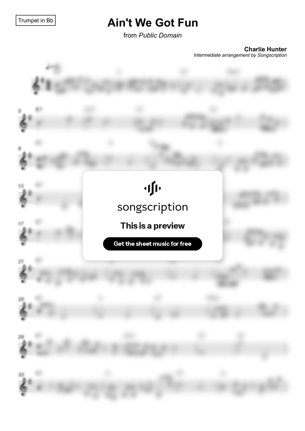 Intermediate Trumpet Sheet Music for "Ain't We Got Fun" by Charlie Hunter