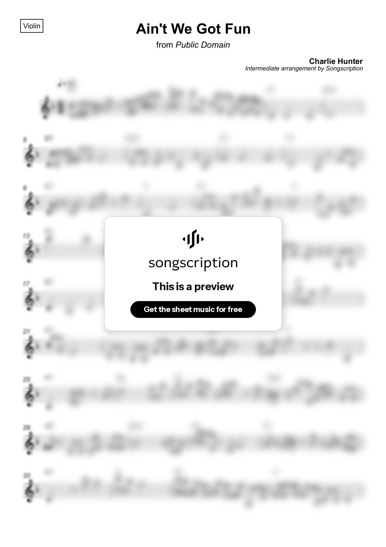 Intermediate Violin Sheet Music for "Ain't We Got Fun" by Charlie Hunter