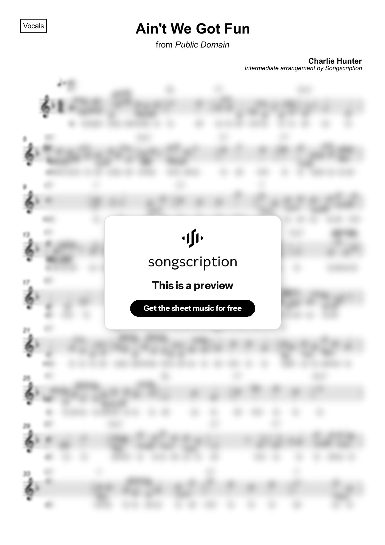 Intermediate Vocals Sheet Music for "Ain't We Got Fun" by Charlie Hunter