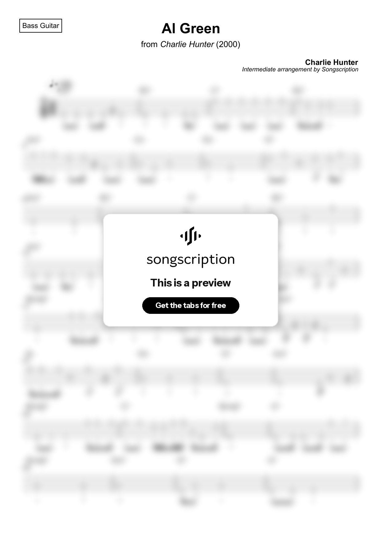 Intermediate Bass Guitar Tabs for "Al Green" by Charlie Hunter
