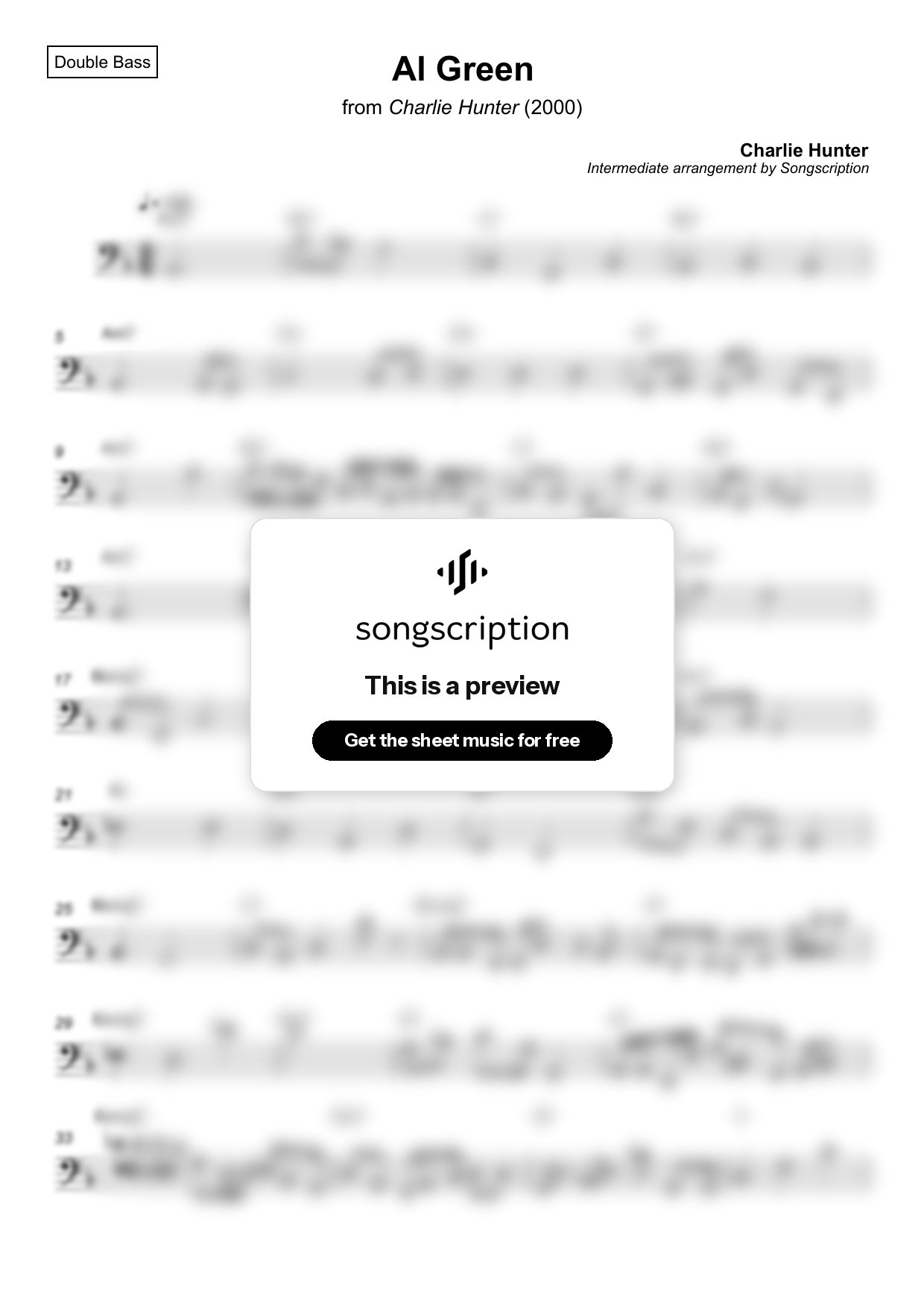 Intermediate Double Bass Sheet Music for "Al Green" by Charlie Hunter